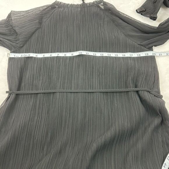 Loft Women's Size M Tall Long Sleeve Crepe Texture Dress Black Belted New - Picture 12 of 13